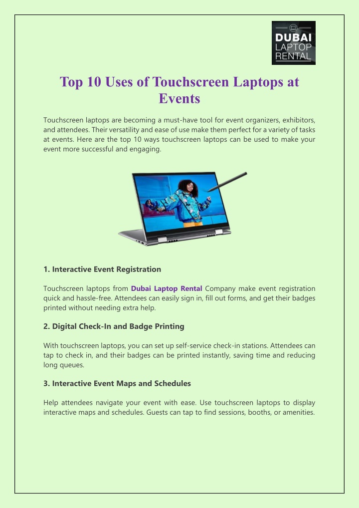 top 10 uses of touchscreen laptops at events n.w