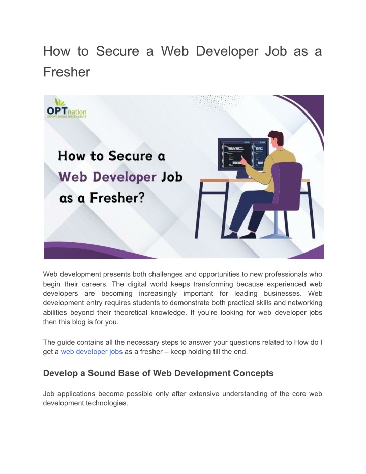 how to secure a web developer job as a fresher n.w