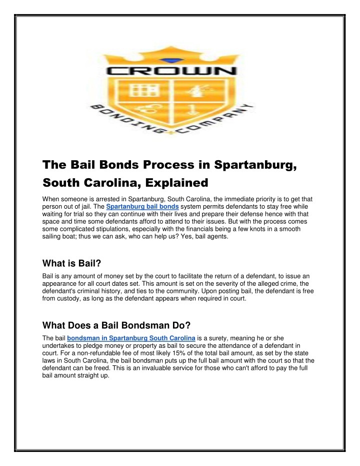 the bail bonds process in spartanburg south n.w