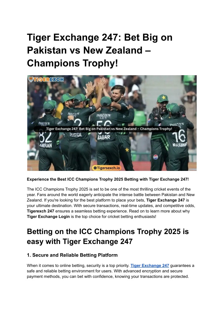 tiger exchange 247 bet big on pakistan n.w