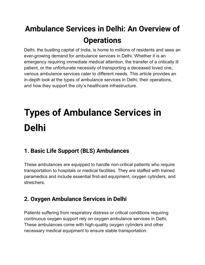 ambulance services in delhi an overview n.w