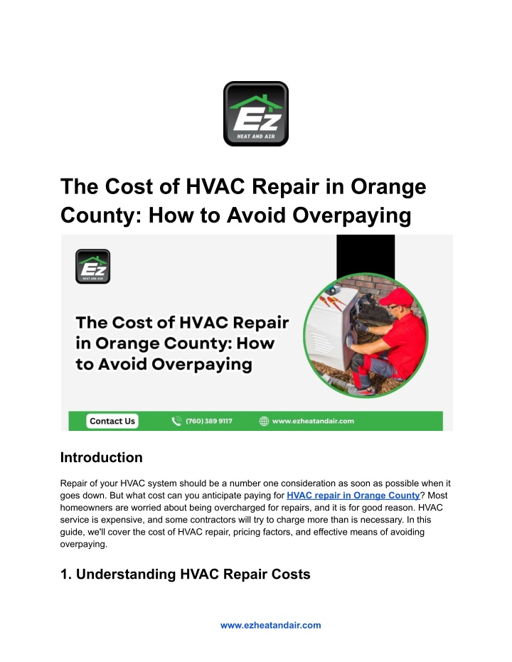 the cost of hvac repair in orange county n.w