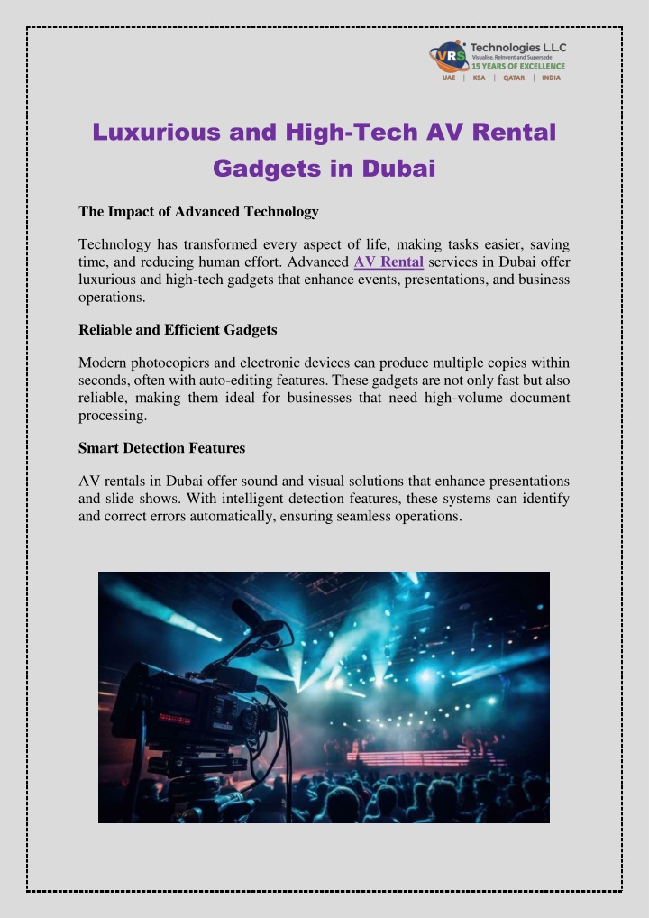 luxurious and high tech av rental gadgets in dubai n.w