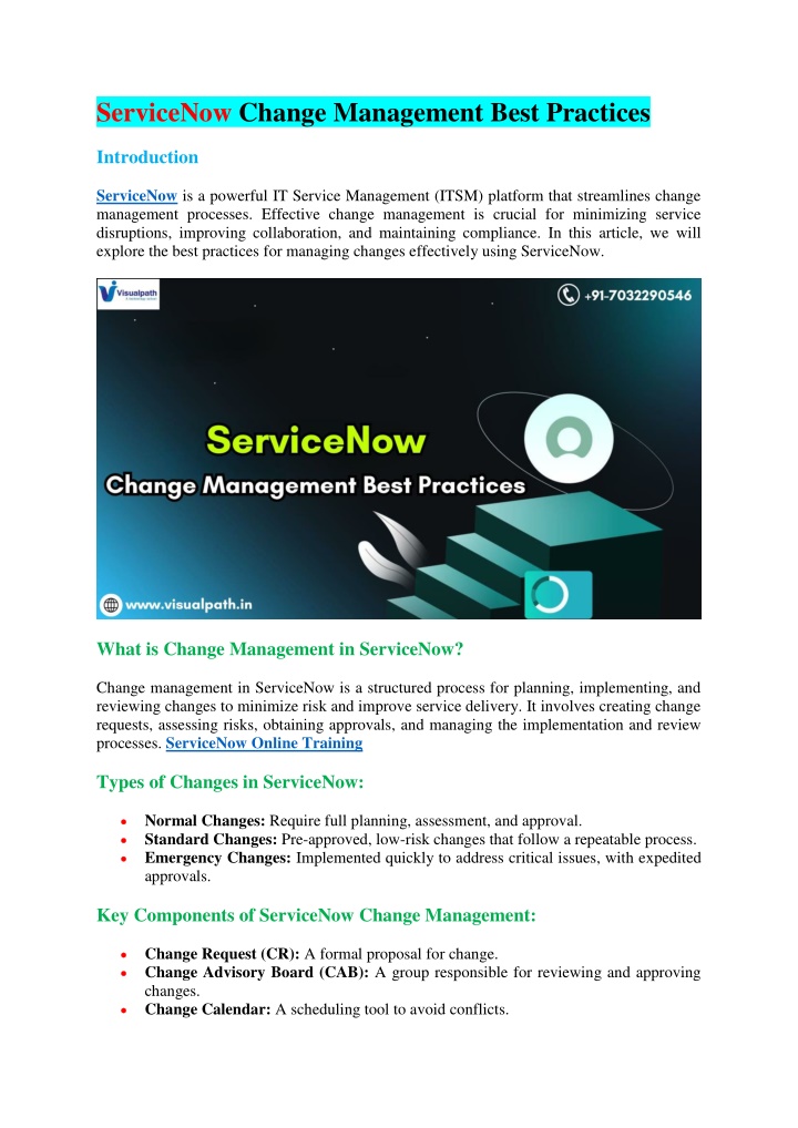 servicenow change management best practices n.w