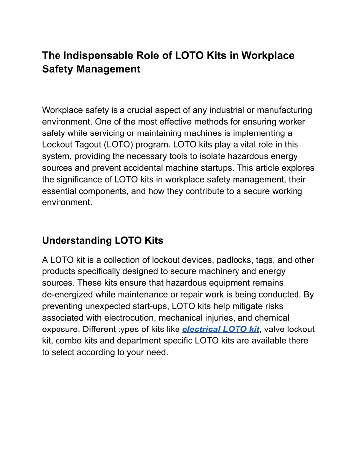 the indispensable role of loto kits in workplace n.w
