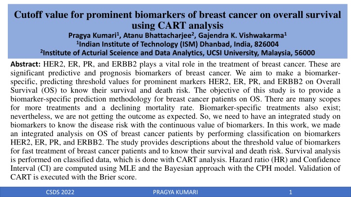 Cutoff Value for Prominent Breast Cancer Biomarkers on Survival