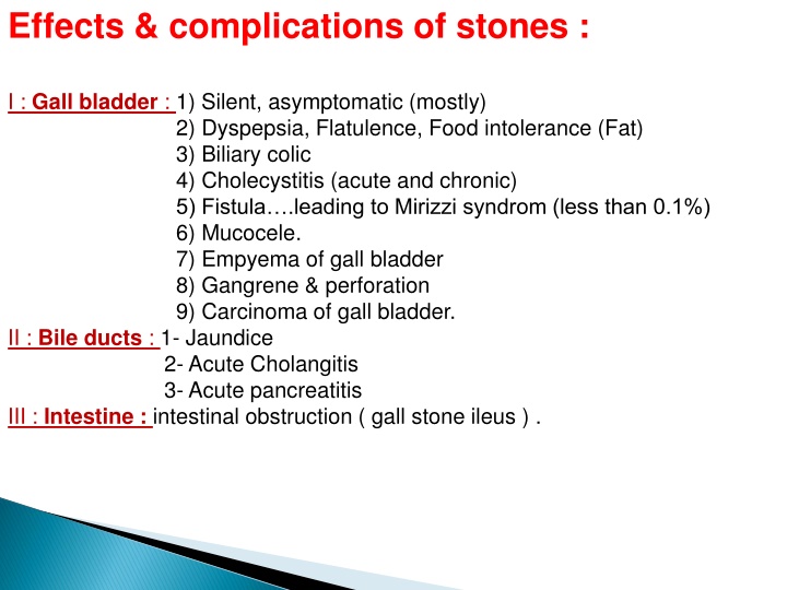 Effects & complications of stones :