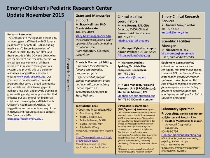 Pediatric Research Center Resources and Support