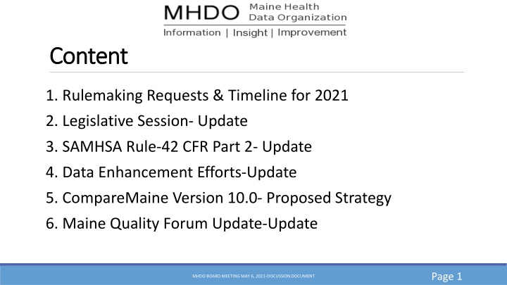 MHDO Rules Development and Proposed Changes Update