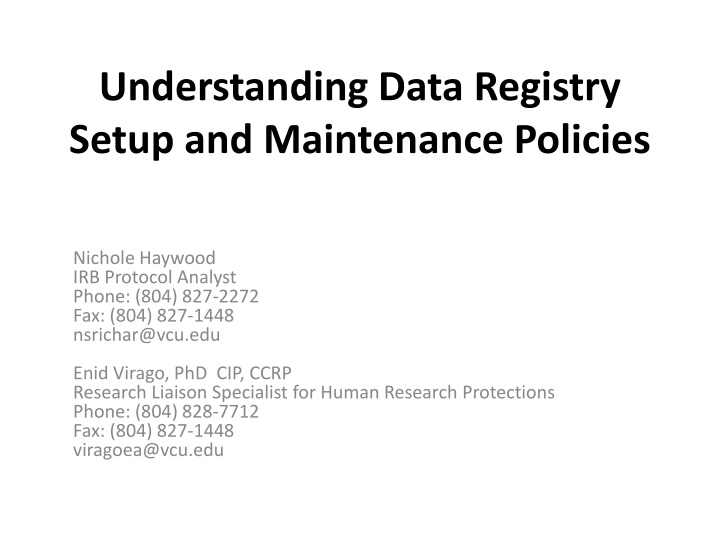 Data Registry Setup and Maintenance