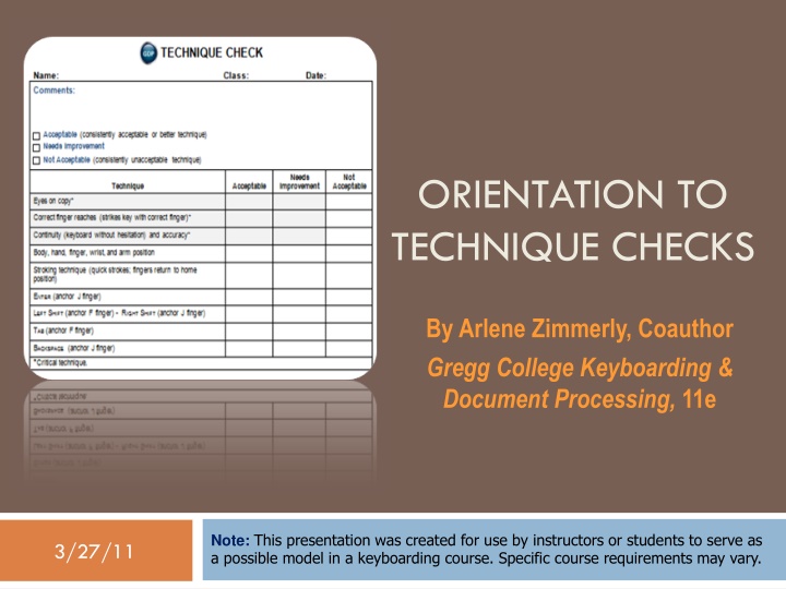 ORIENTATION TO TECHNIQUE CHECKS