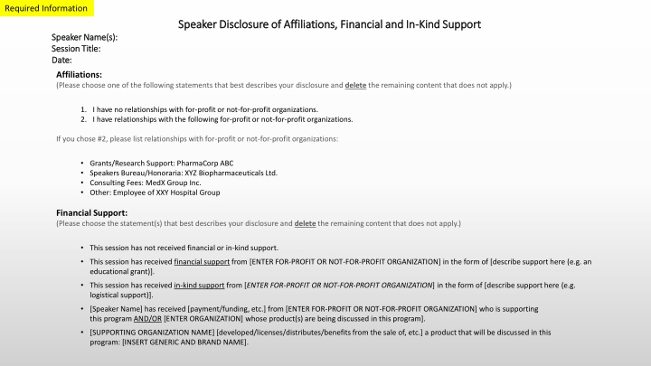 Speaker Disclosure and Financial Support in Sessions