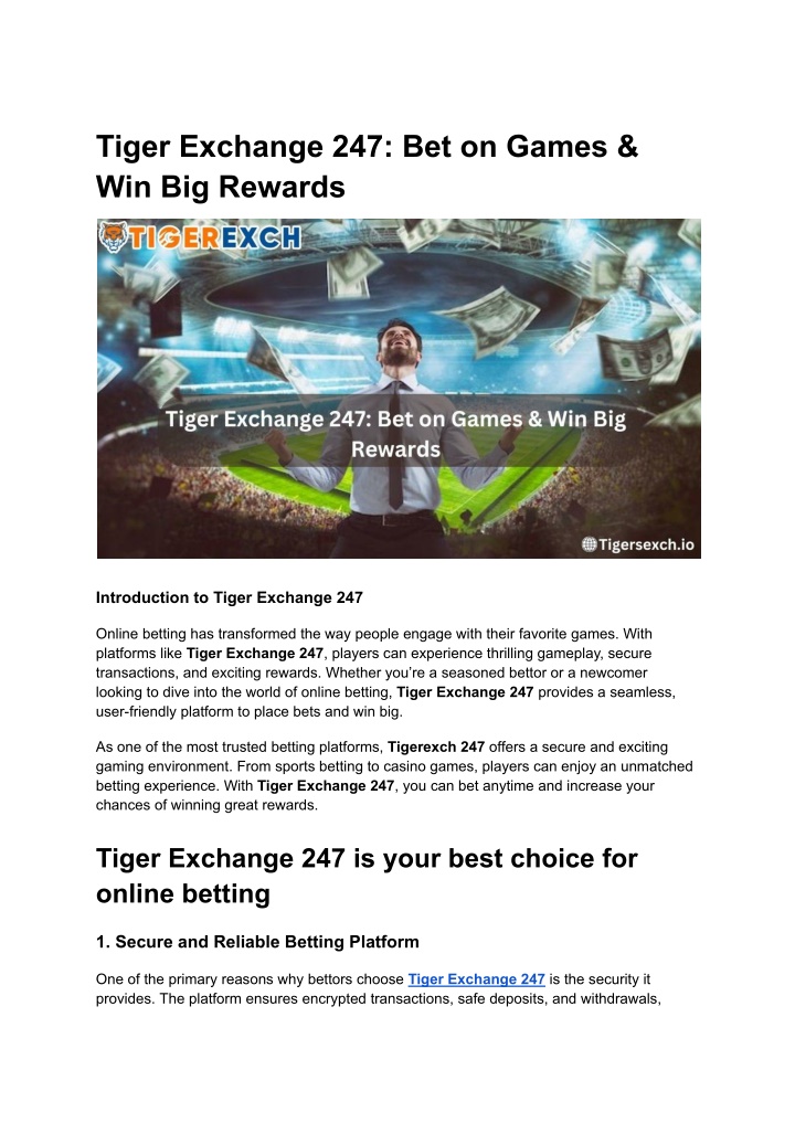 tiger exchange 247 bet on games win big rewards n.w