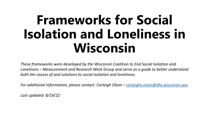 Frameworks for Addressing Social Isolation in Wisconsin