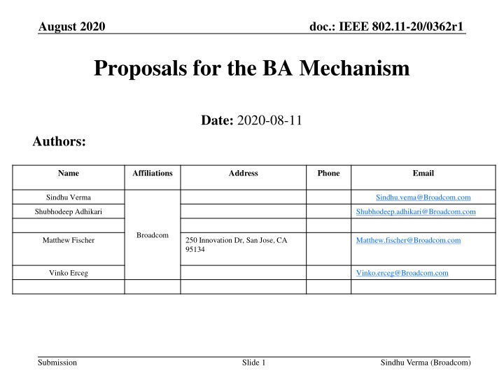 Proposals for the BA Mechanism