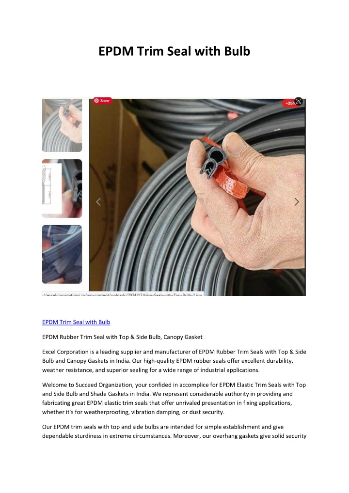 epdm trim seal with bulb n.w