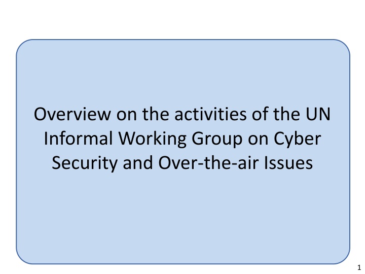 UN Informal Working Group Activities on Cyber Security & Software Update