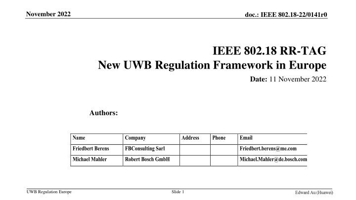 New UWB Regulation Framework in Europe