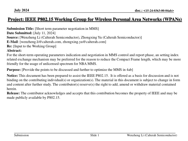 Project: IEEE P802.15 Working Group for Wireless Personal Area Networks (WPANs)
