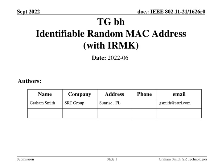 Identifiable Random MAC Address Scheme Overview