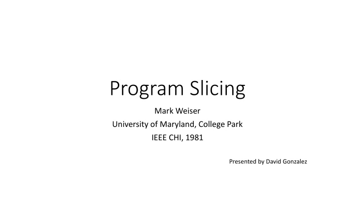 Program Slicing