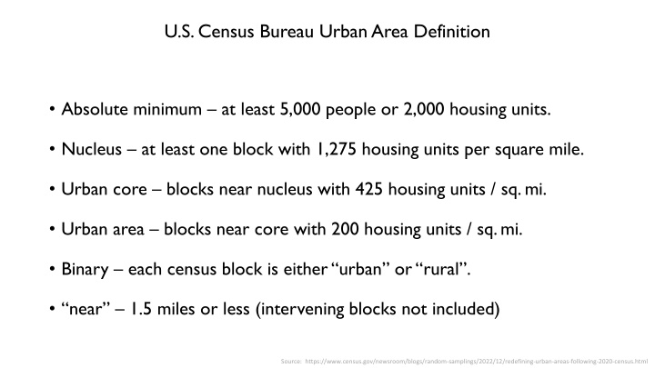 U.S. Census Bureau Urban Area Definition