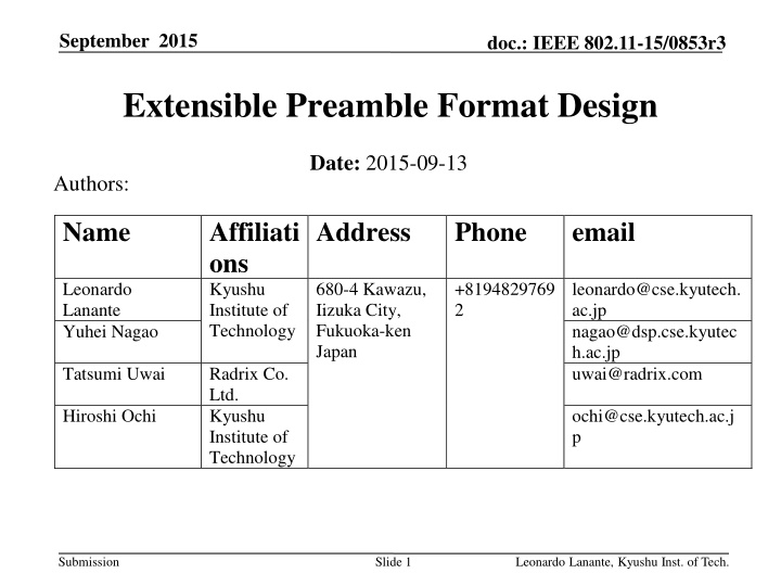 Extensible Preamble Format Design