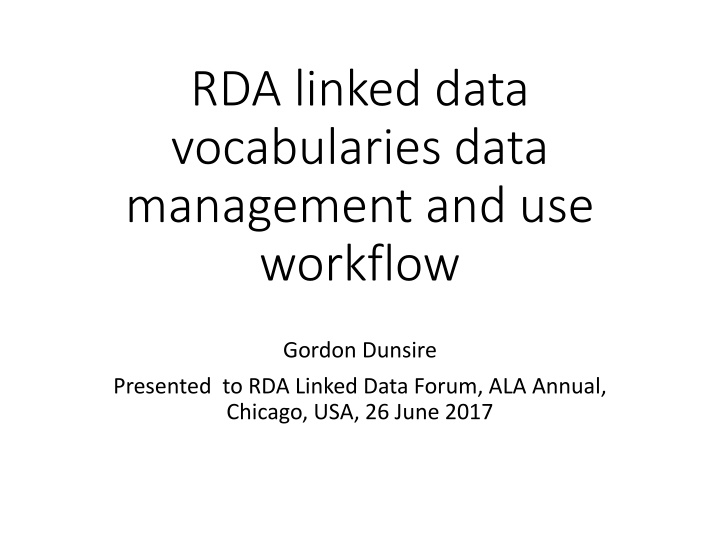 RDA Linked Data Vocabularies & Data Management Workflow