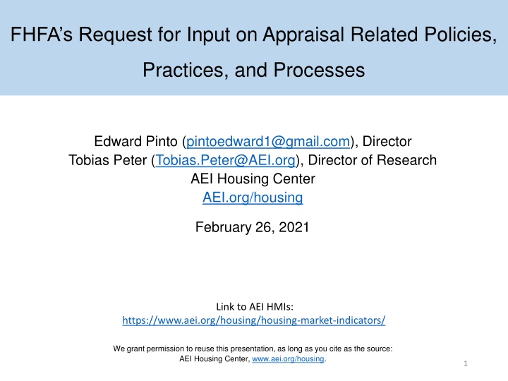 FHFAs Request for Input on Appraisal Related Policies