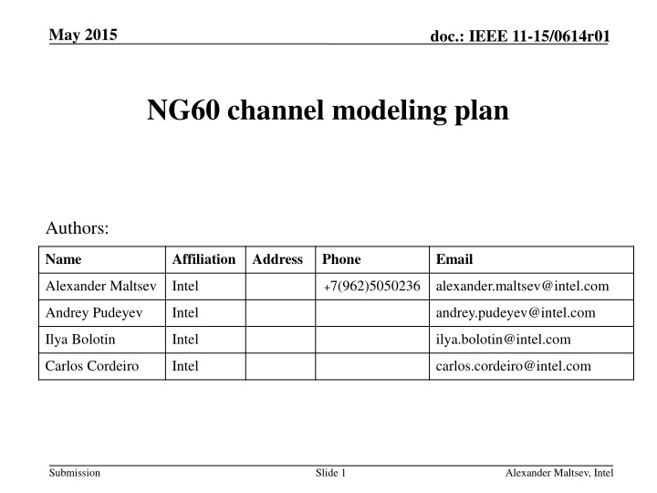 NG60 channel modeling plan