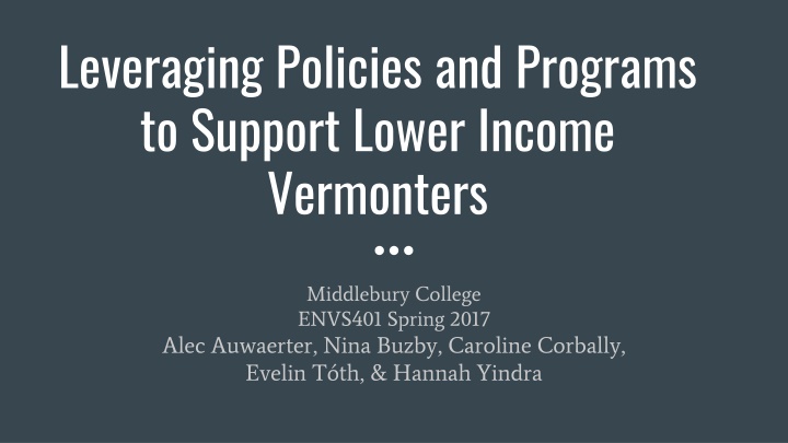 Leveraging Policies and Programs for Supporting Lower-Income Vermonters