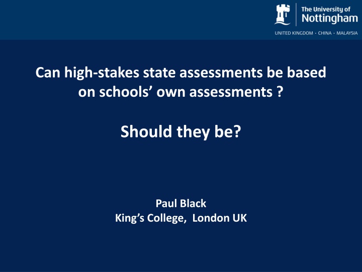 National Assessment System Recommendations - Schools' Own Assessments