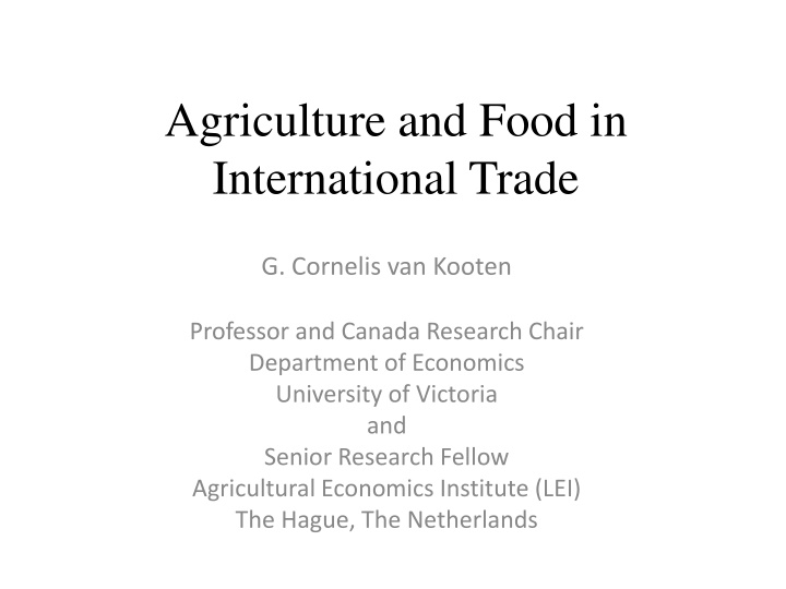 Agriculture and Food in  International Trade