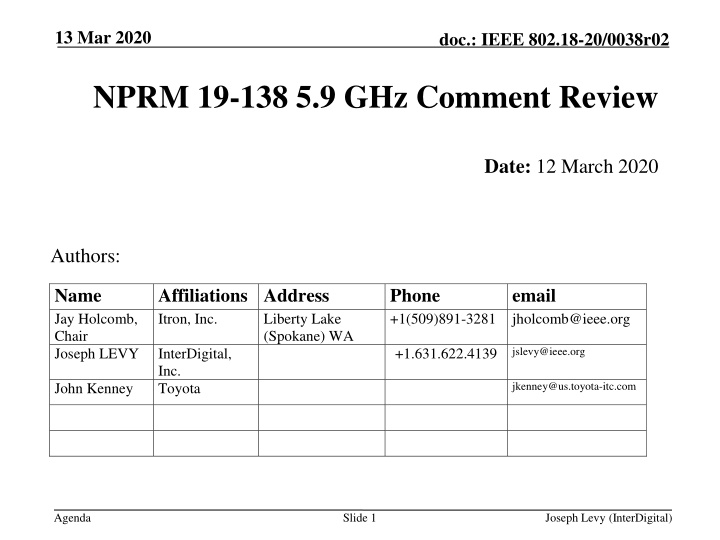 NPRM 19-138 5.9 GHz Comment Review