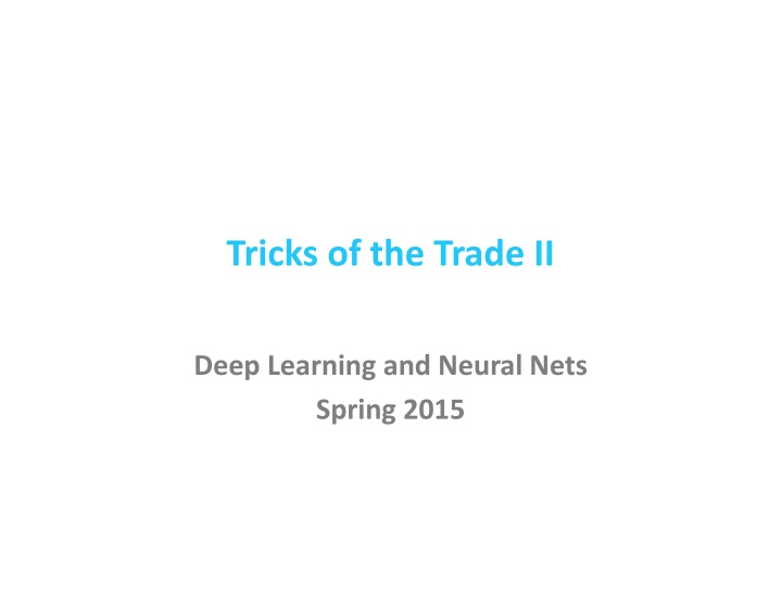 Tricks of the Trade II - Deep Learning and Neural Nets