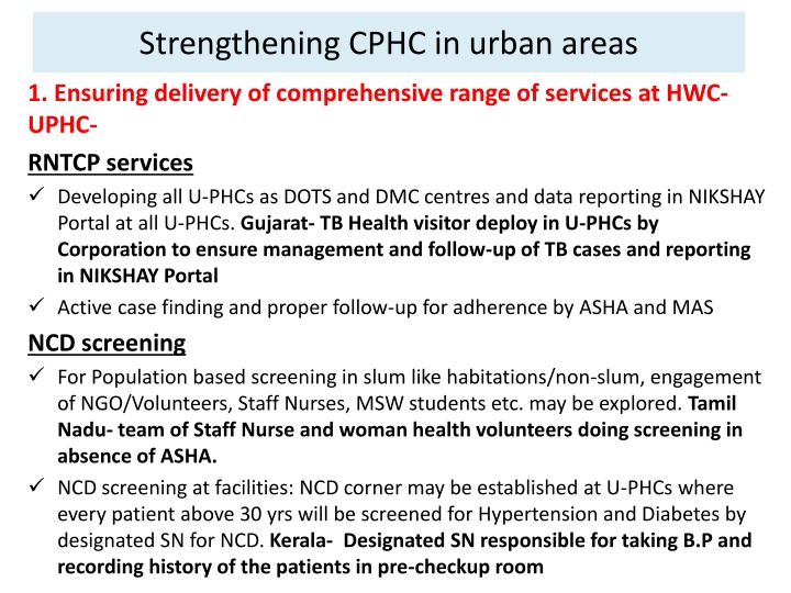 Strengthening Comprehensive Primary Healthcare in Urban Areas