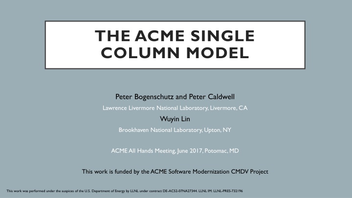 ACME Single Column Model at All Hands Meeting