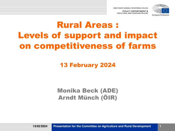 Levels of Support and Impact on Competitiveness of Farms