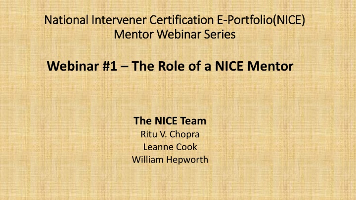 National Intervener Certification - Portfolio Mentor Webinar Series