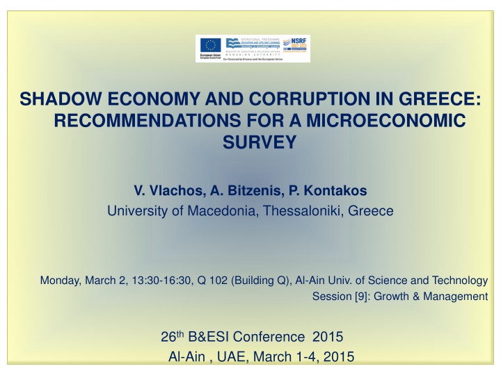 Shadow Economy and Corruption in Greece: Recommendations for Microeconomic Survey