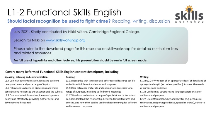 L1-2 Functional Skills English