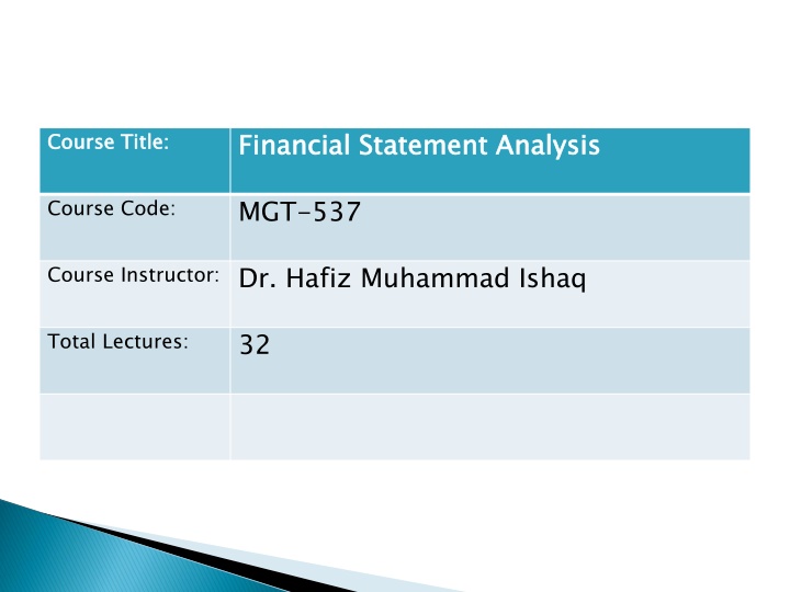Financial Statement Analysis Course