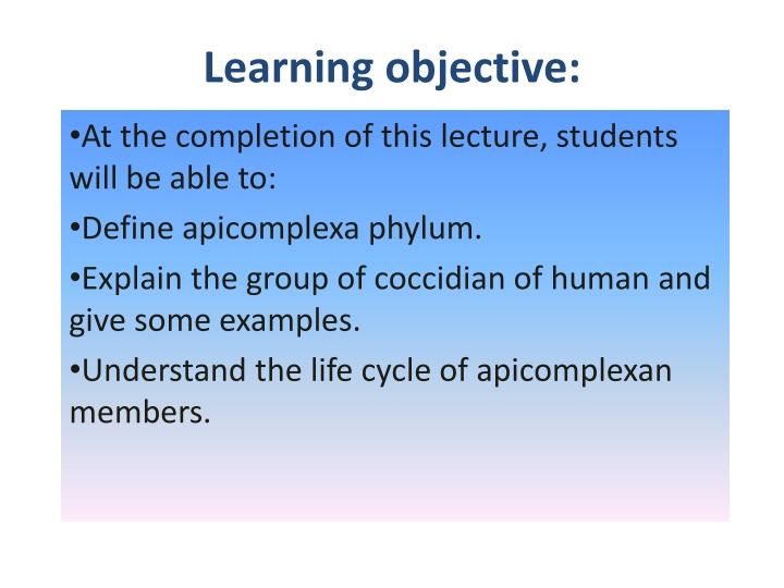 Apicomplexa Phylum: Coccidian of Humans