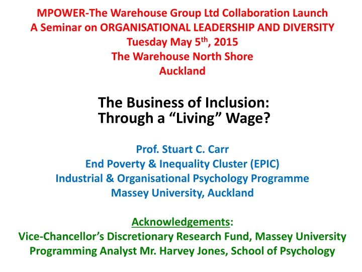The Warehouse Group Ltd. Seminar on Organisational Leadership and Diversity