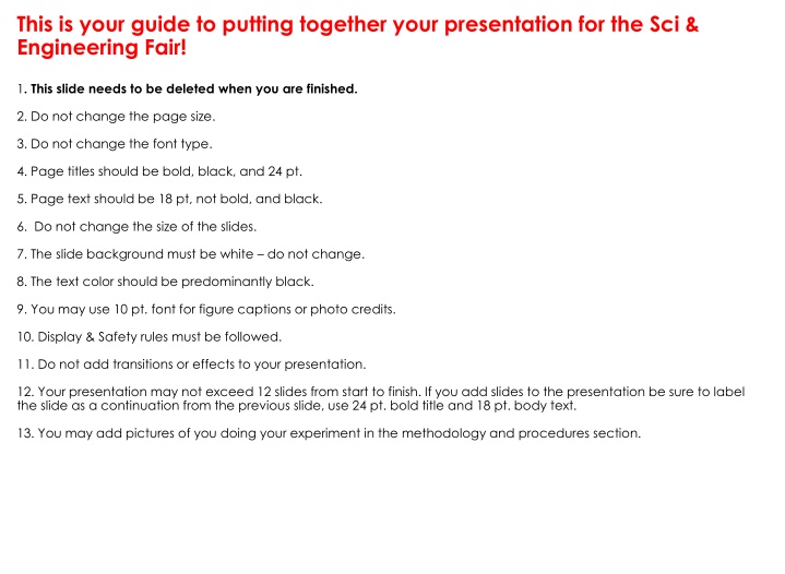 Guide to Putting Together Presentation for Sci. & Engineering Fair