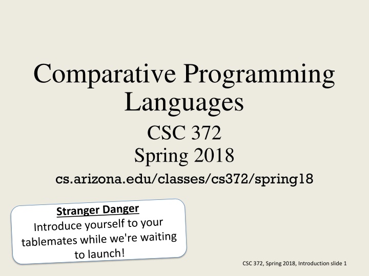 Comparative Programming Languages - CSC 372 Spring 2018 Introduction