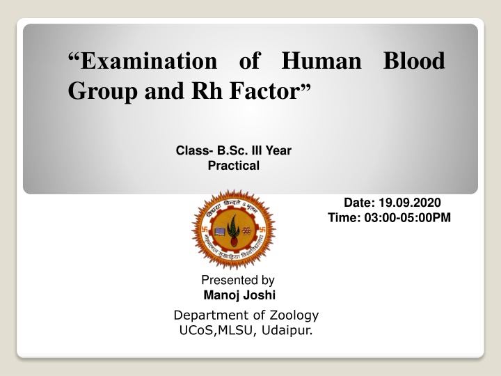 Examination of Human Blood Group and Rh Factor - Class B.Sc. III Year Practical