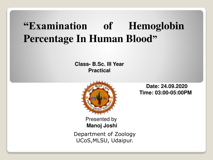 Examination Percentage in Human Blood Hemoglobin Discovery and Estimation