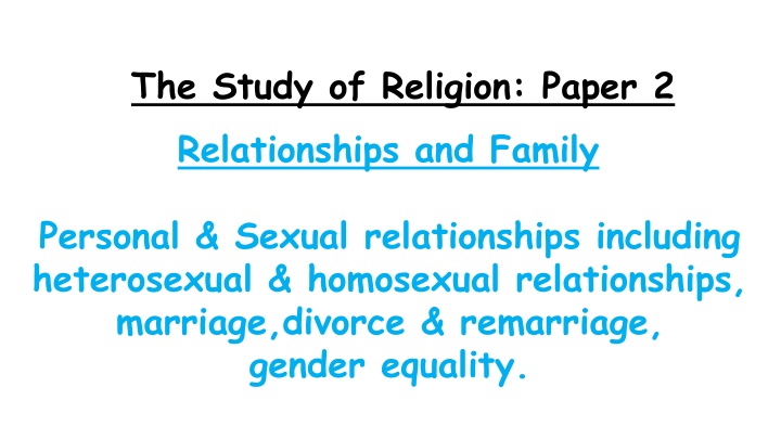 Human Sexuality and Relationships in Religion