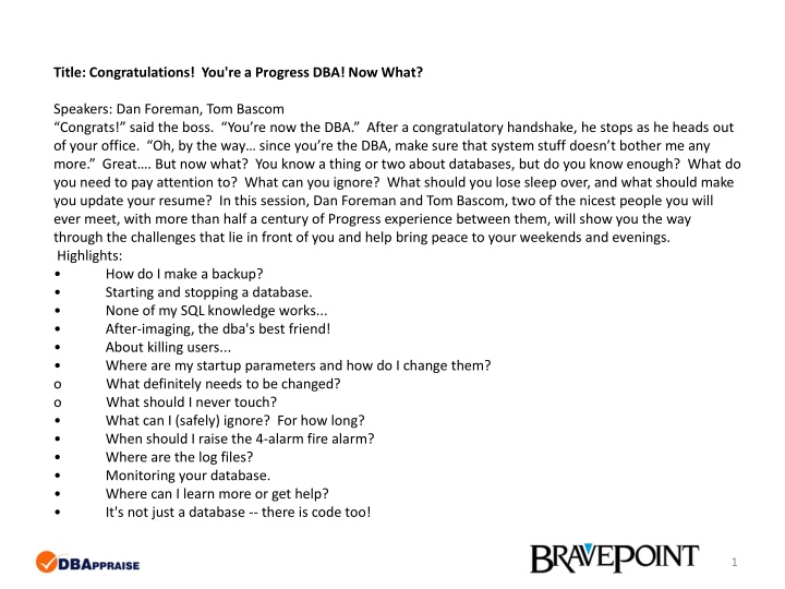 Your Journey as a Progress DBA